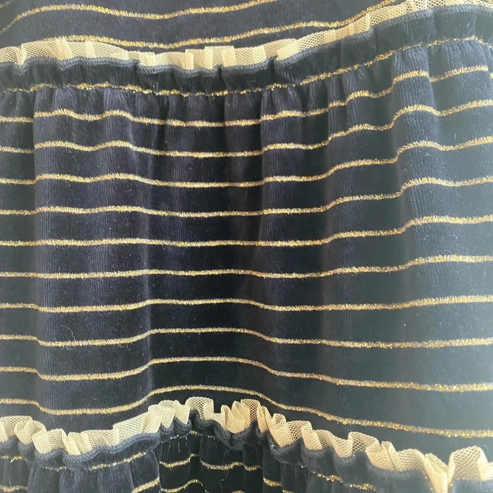 Hanna Andersson black & gold tulle trim velour  tier dress size 6/7